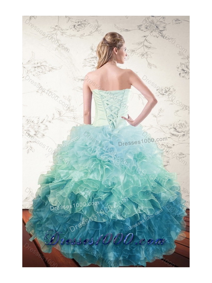 2015 Unique and Detachable Multi Color Sweetheart Quince Dresses with Beading and Ruffles