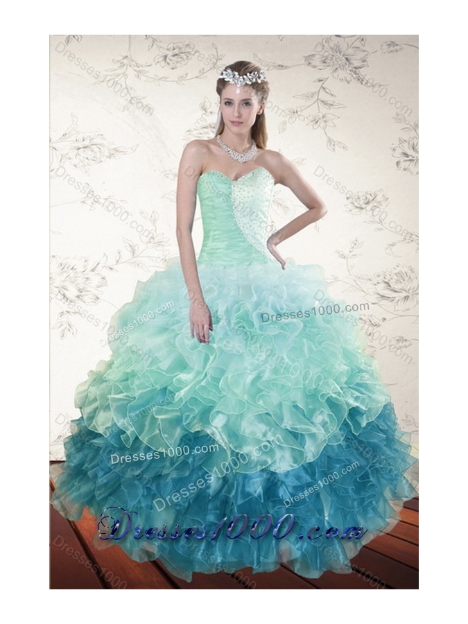 2015 Unique and Detachable Multi Color Sweetheart Quince Dresses with Beading and Ruffles
