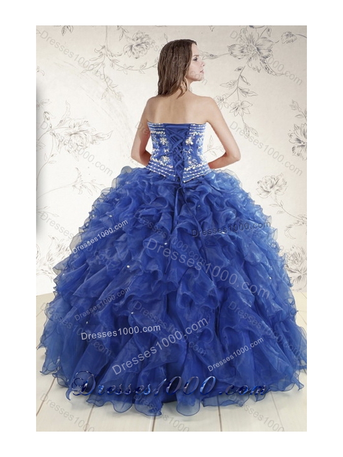 2015 Unique and Detachable Royal Blue Quince Dresses with Beading and Ruffles