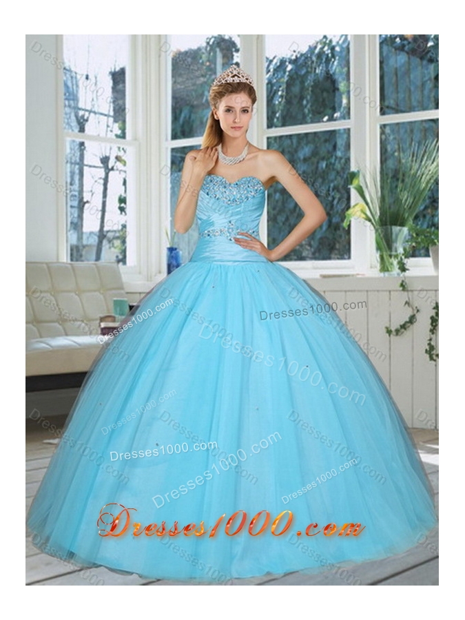 2015 Unique and Detachable Sweetheart Baby Blue Quinceanera Dress with Beading