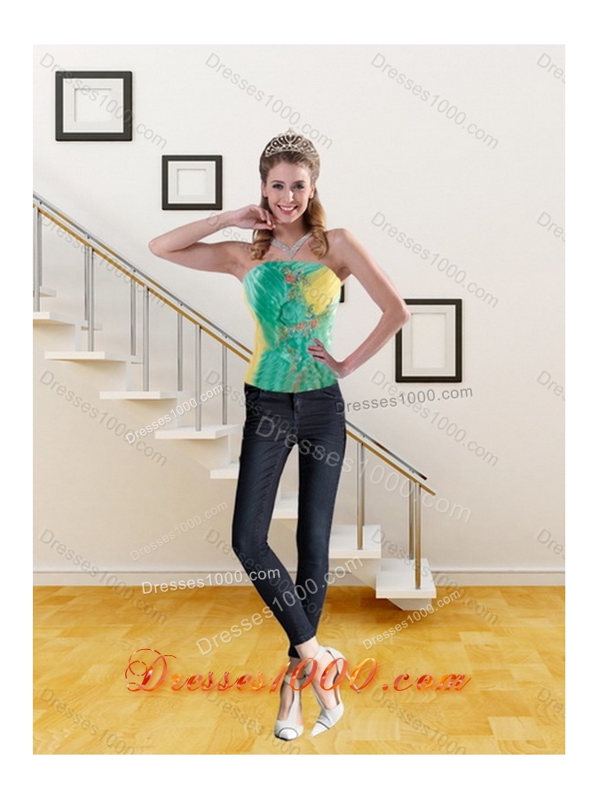 2015 Unique and Detachable Yellow and Green Quince Dresses with Ruching