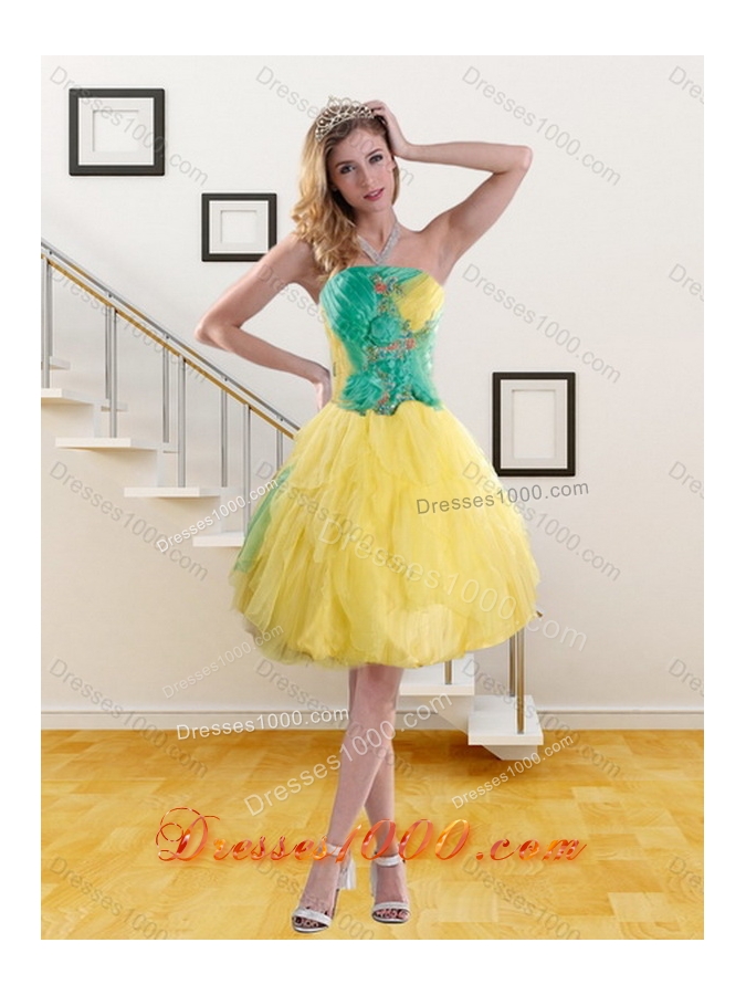 2015 Unique and Detachable Yellow and Green Quince Dresses with Ruching