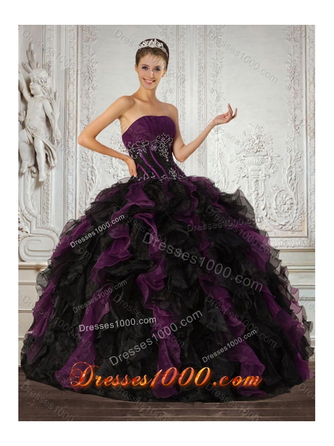 2015 Unique Elegant Strapless Multi Color Quinceanera Dress with Ruffles and Embroidery