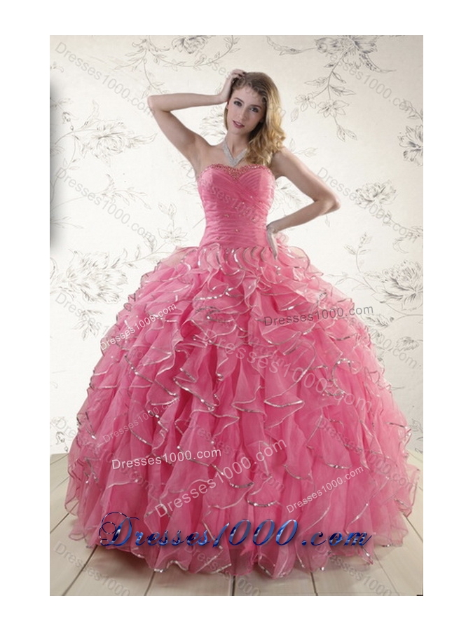 Beautiful Strapless Paillette Sweet Sixteen Dresses in Rose Pink for 2015