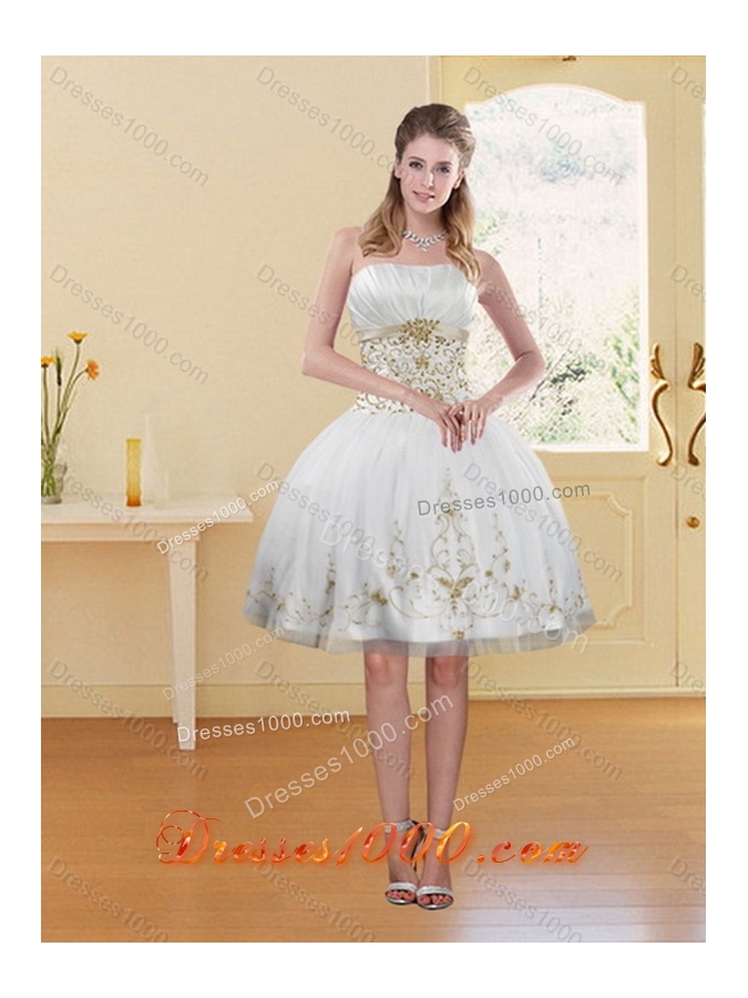 Inexpensive Embroidery White and Gold Sweet Sixteen Dress for 2015