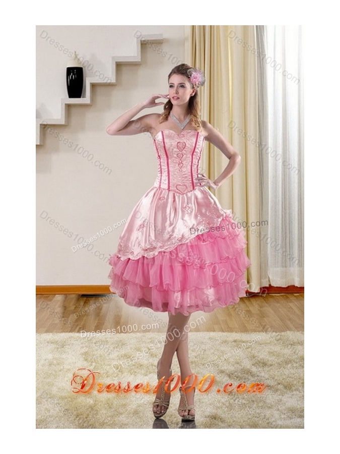 Pink Strapless 2015 Sweet Sixteen Dresses with Embroidery and Ruffles