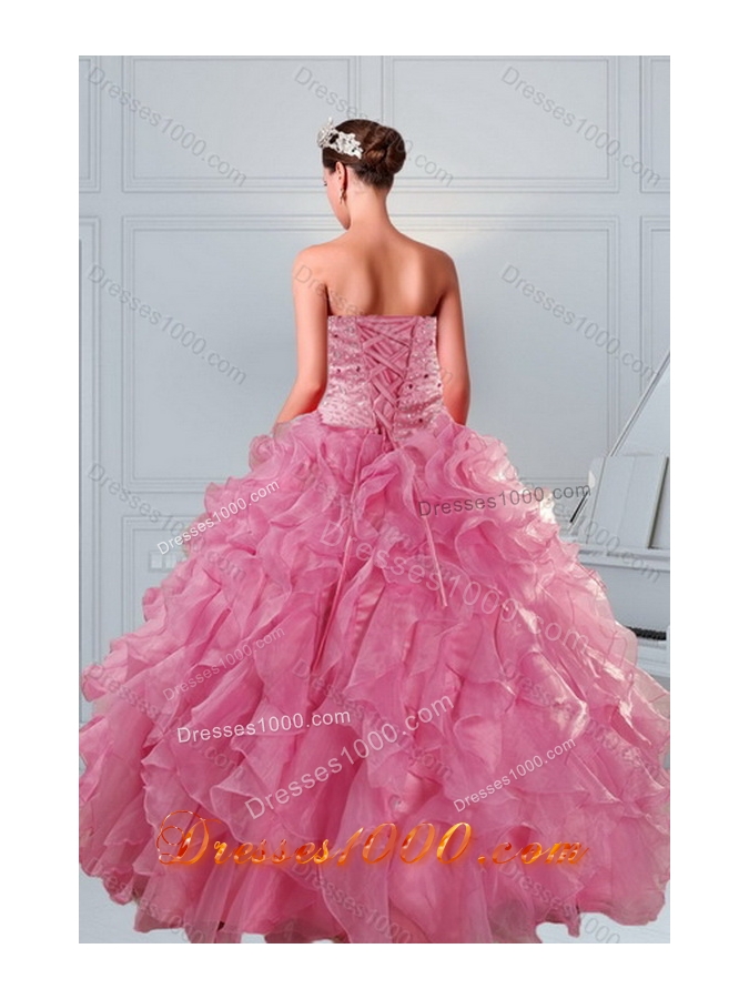 The Super Hot 2015 Beading and Ruffles Sweet Sixteen Dresses in Coral Red