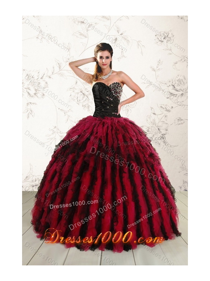 Unique and Detachable Multi Color Sweetheart Sweet 16 Dresses with Ruffles and Beading