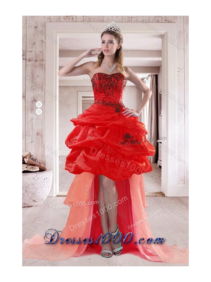 Unique and Detachable Red Quinceanera Dresses with Appliques and Pick Ups for 2015