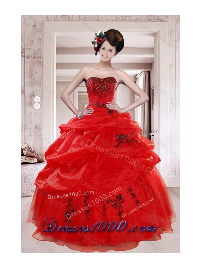 Unique and Detachable Red Quinceanera Dresses with Appliques and Pick Ups for 2015