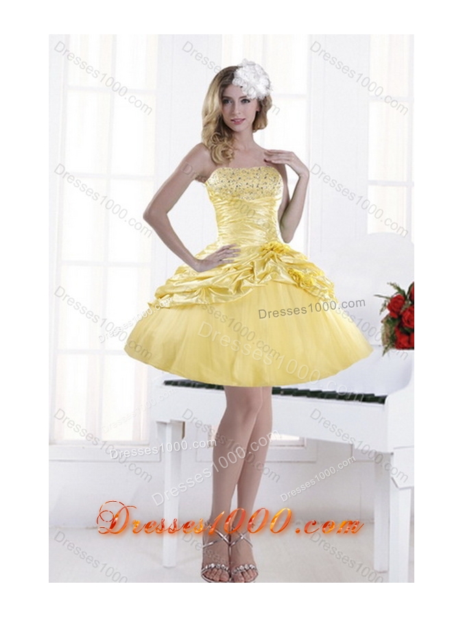 Unique and Detachable Strapless 2015 Beading Quince Dresses with Beadings and Pick Ups