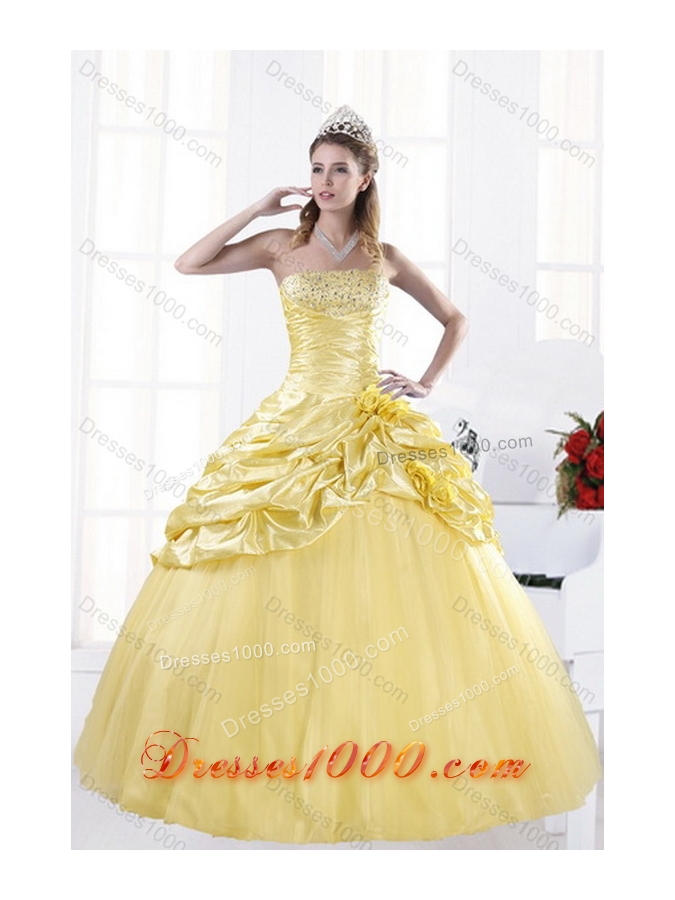 Unique and Detachable Strapless 2015 Beading Quince Dresses with Beadings and Pick Ups