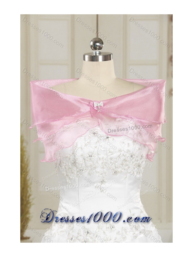 Unique and Detachable Strapless Pink 2015 Cute Quinceanera Dresses with Embroidery and Ruffles