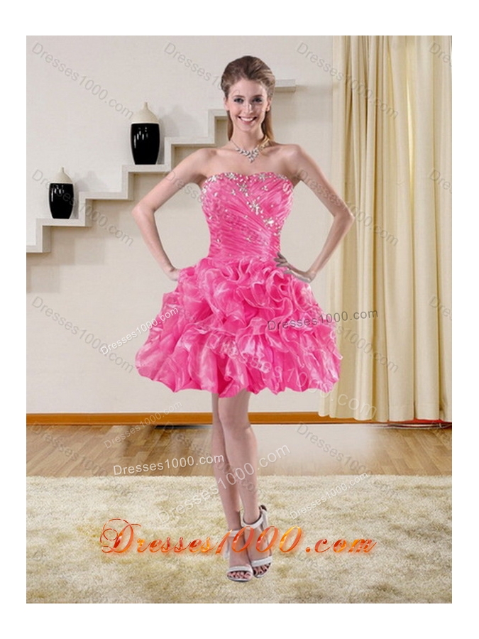 Unique and Detachable Sturning Hot Pink Quince Dresses with Beading and Ruffles for 2015