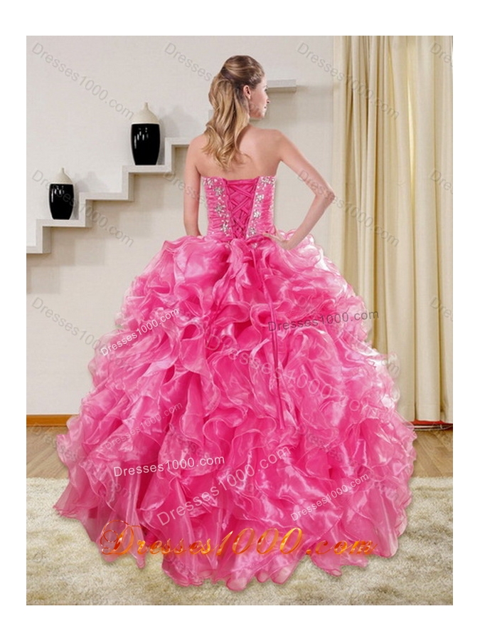 Unique and Detachable Sturning Hot Pink Quince Dresses with Beading and Ruffles for 2015