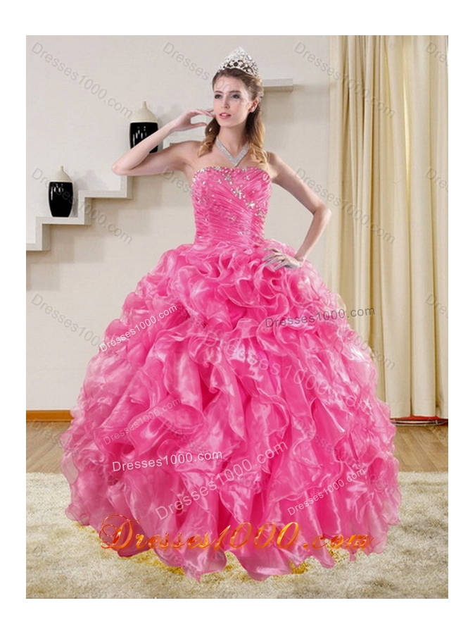 Unique and Detachable Sturning Hot Pink Quince Dresses with Beading and Ruffles for 2015