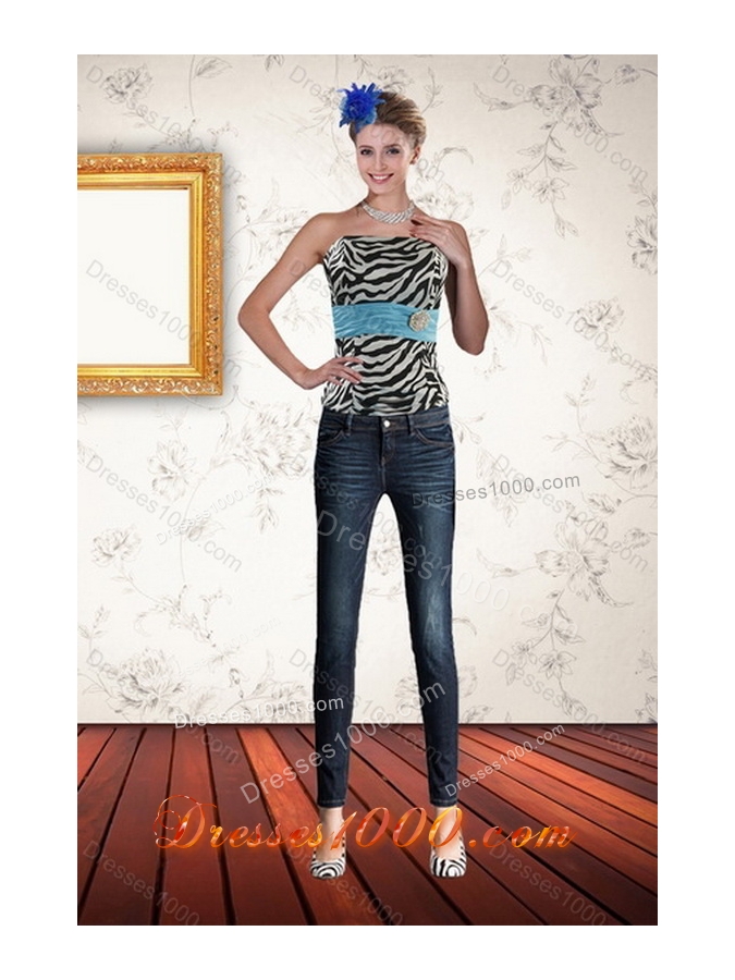 Unique and Detachable Zebra Print Strapless Multi Color Quinceanera Dresses with Ruffles and Pick Ups