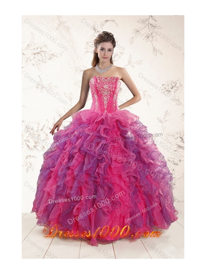 2015 Beautiful Multi Color Sweet 16 Dresses with Appliques and Ruffles