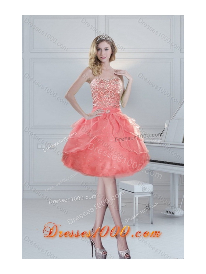 2015 New Style Beading Quinceanera Dresses in Watermelon