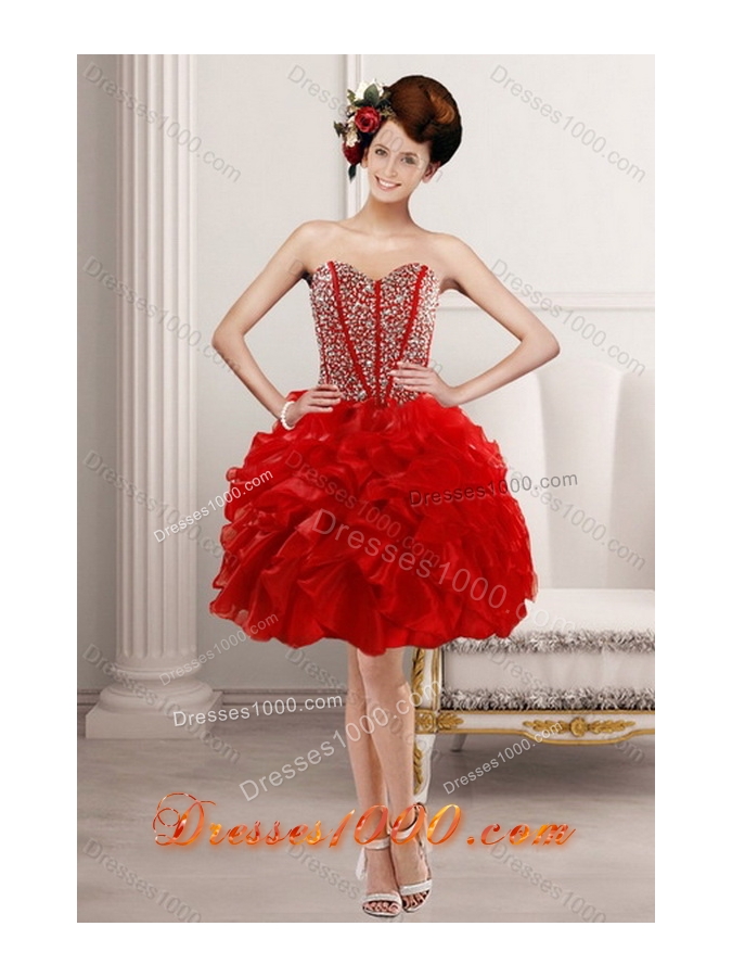 2015 New Style Red Quince Dresses with Beading and Ruffles