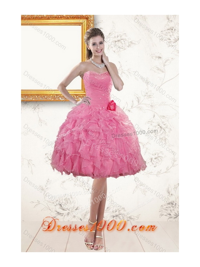 2015 Pretty Baby Pink Quince Dresses with Beading and Ruffles