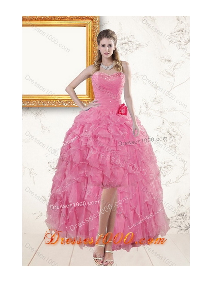 2015 Pretty Baby Pink Quince Dresses with Beading and Ruffles