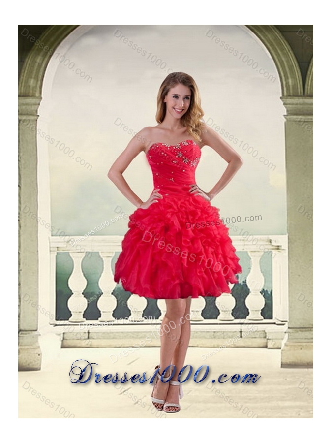 2015 Red Strapless Quinceanera Dress with Ruffles and Beading