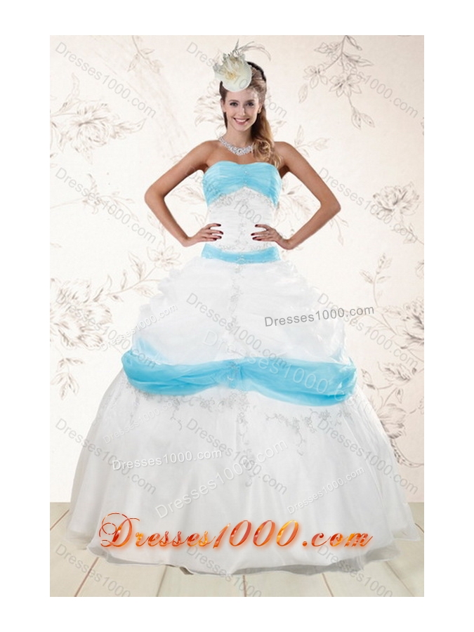 2015 Strapless Floor Length Appliques Quince Dresses