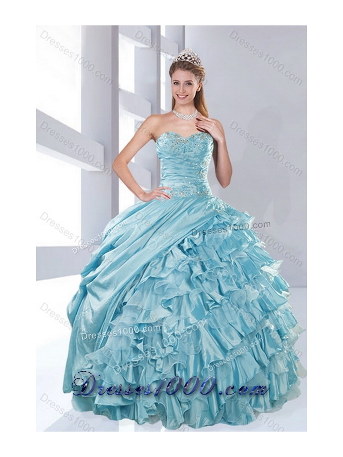 2015 Sweetheart Ball Gown Quinceanera Dresses with Beading and Ruffled Layers