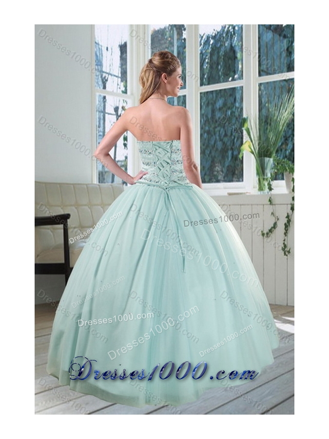 2015 Unique and Detachable Beautiful Apple Green Strapless Sweet 15 Dresses with Beading