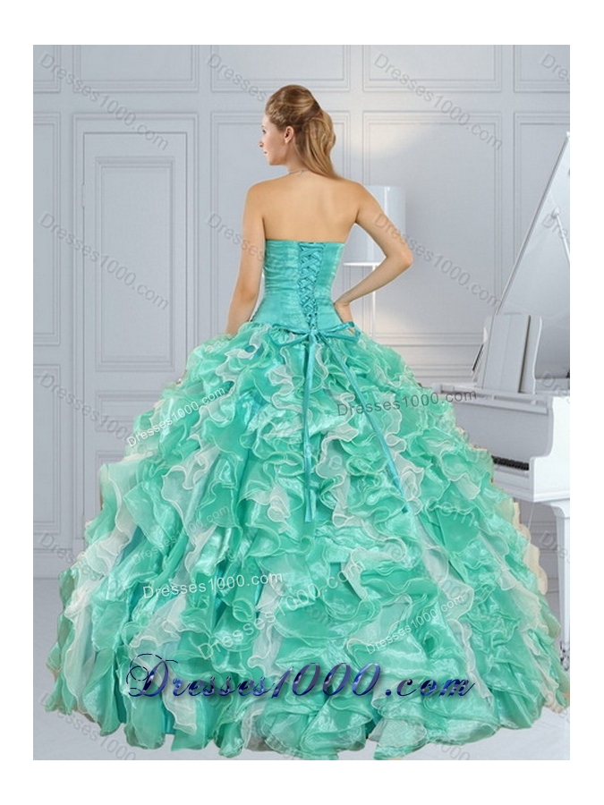 Apple Green Sweetheart 2015 Quinceanera Dresses with Ruffles and Beading