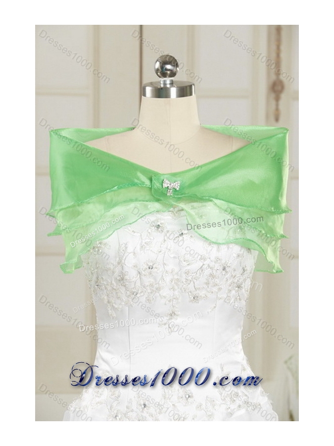 Appliques and Beading Strapless Sweet 15 Dress in Apple Green