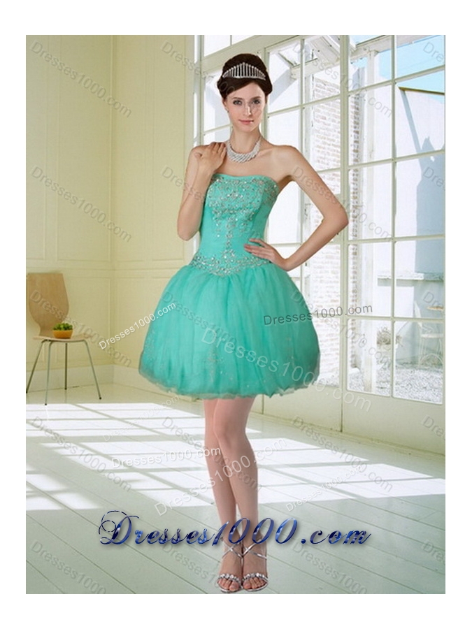 Appliques and Beading Strapless Sweet 15 Dress in Apple Green