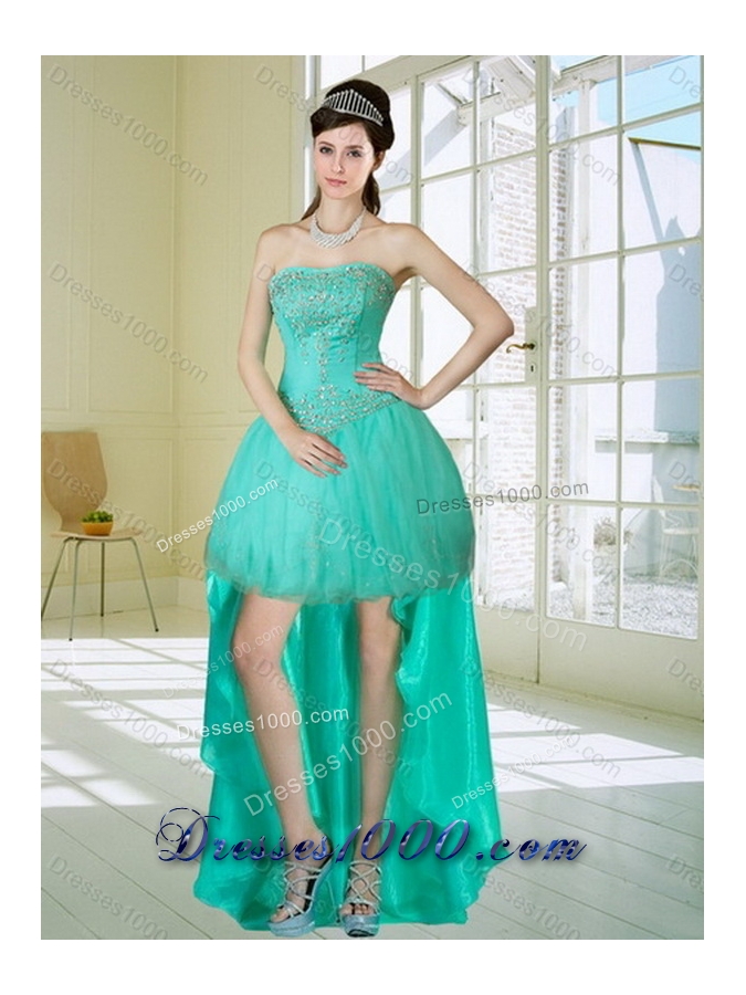 Appliques and Beading Strapless Sweet 15 Dress in Apple Green