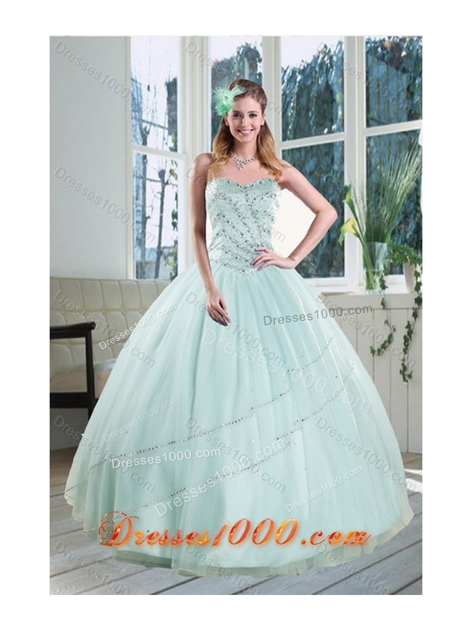 Beautiful 2015 Apple Green Strapless Quinceanera Dresses with Beading