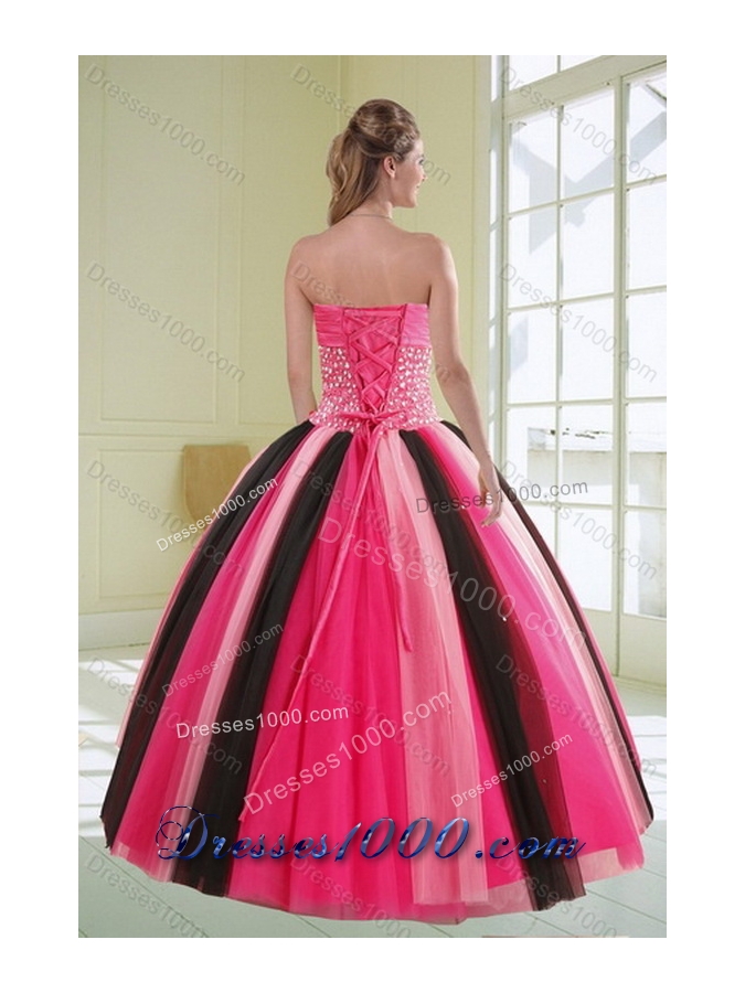 Beautiful Unique and Detachable Multi Color Sweetheart Beading Quince Dress for 2015
