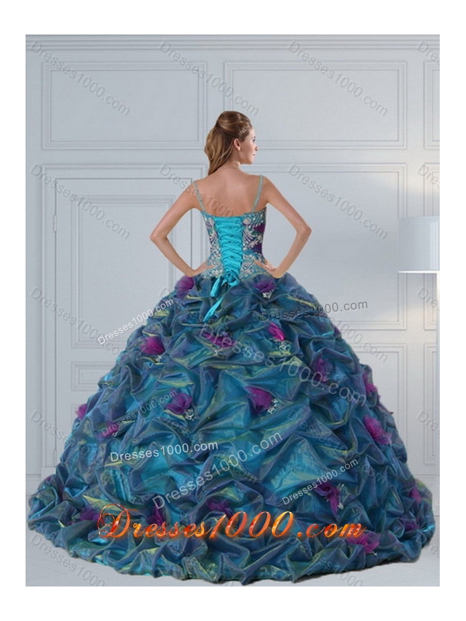 Cute Multi Color Quinceanera Gown with Hand Made Flower and Pick Ups