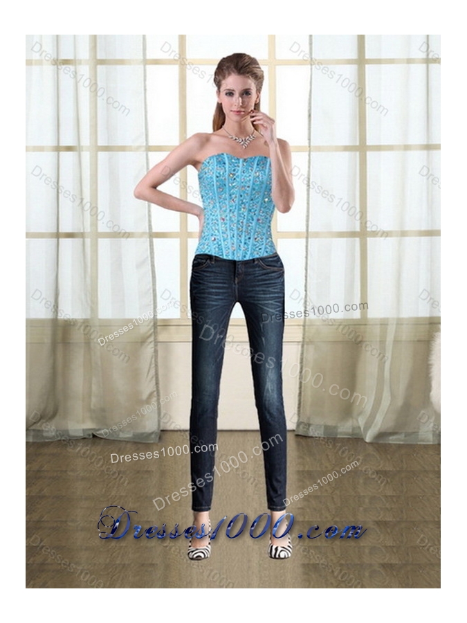 Detachable Baby Blue Strapless 2015 Quinceanera Dress with Beading