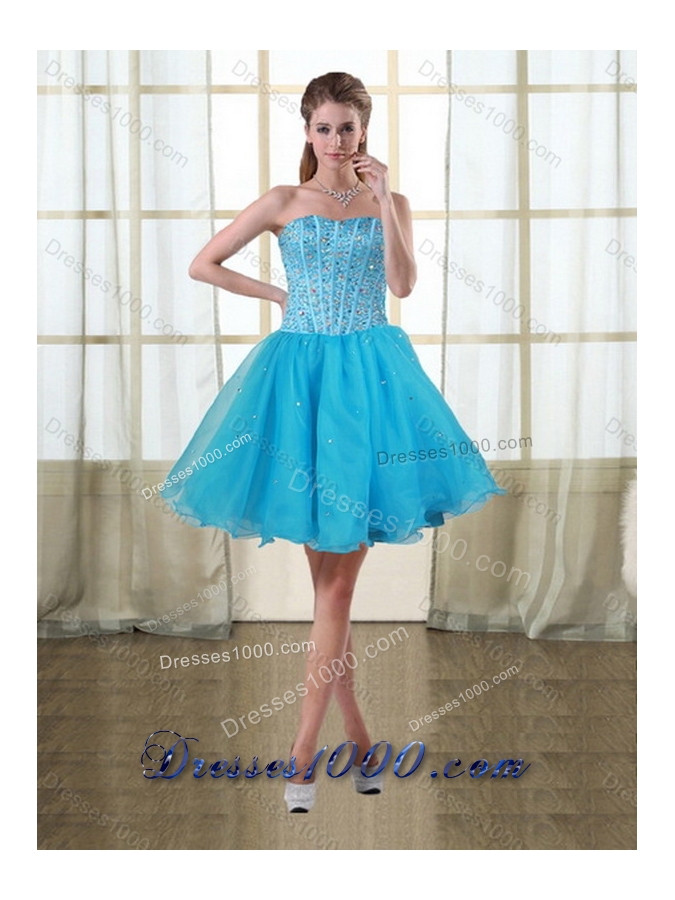 Detachable Baby Blue Strapless 2015 Quinceanera Dress with Beading