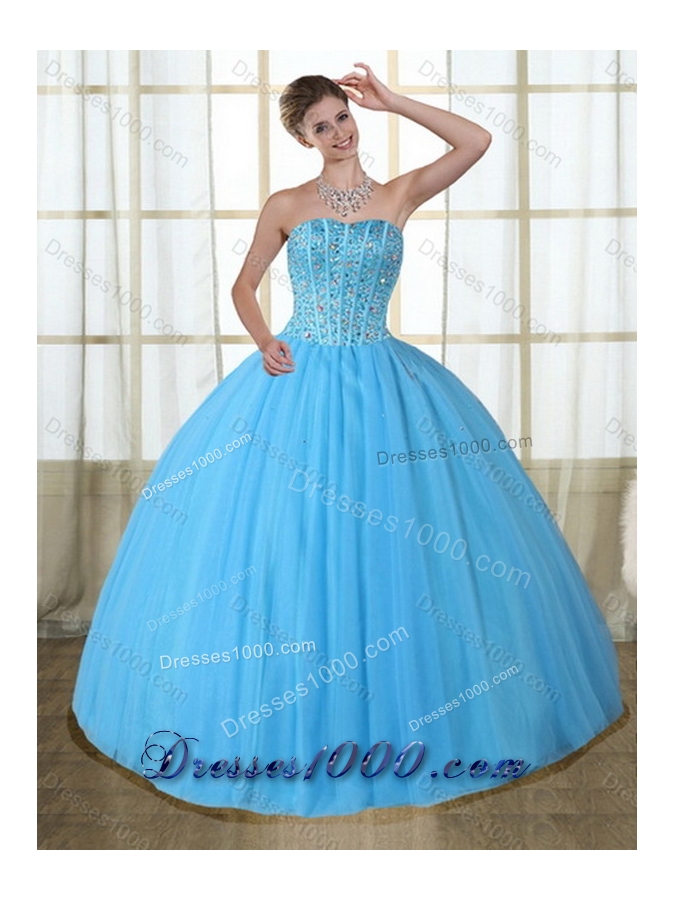 Detachable Baby Blue Strapless 2015 Quinceanera Dress with Beading
