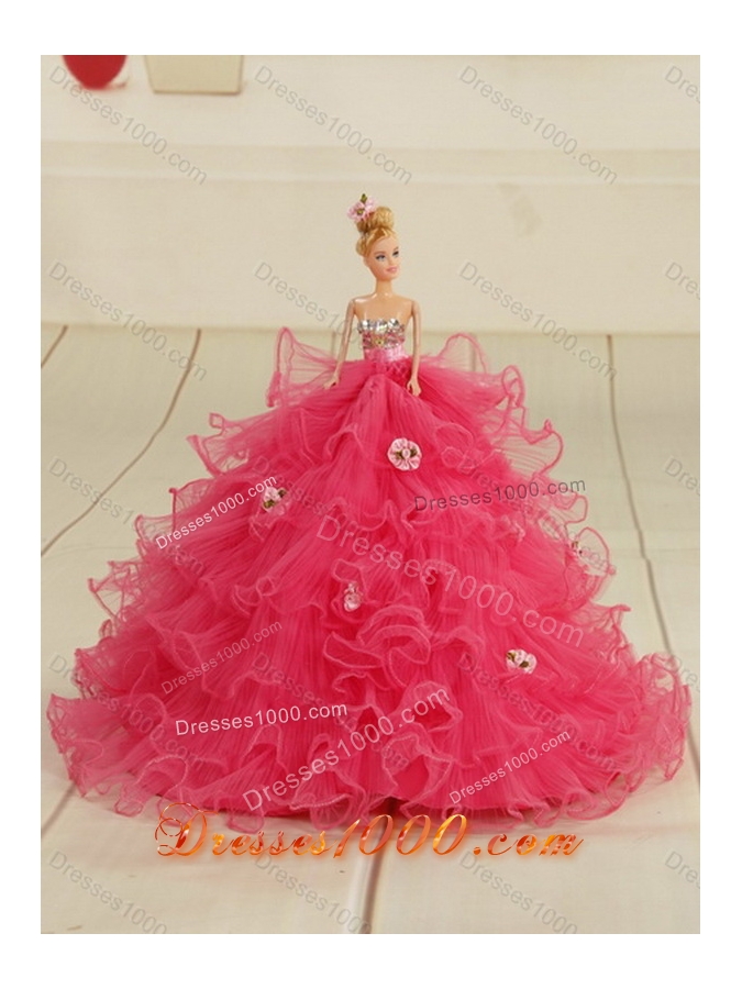 Inexpensive Hot Pink Dresses for Quince with Pick Ups and Appliques