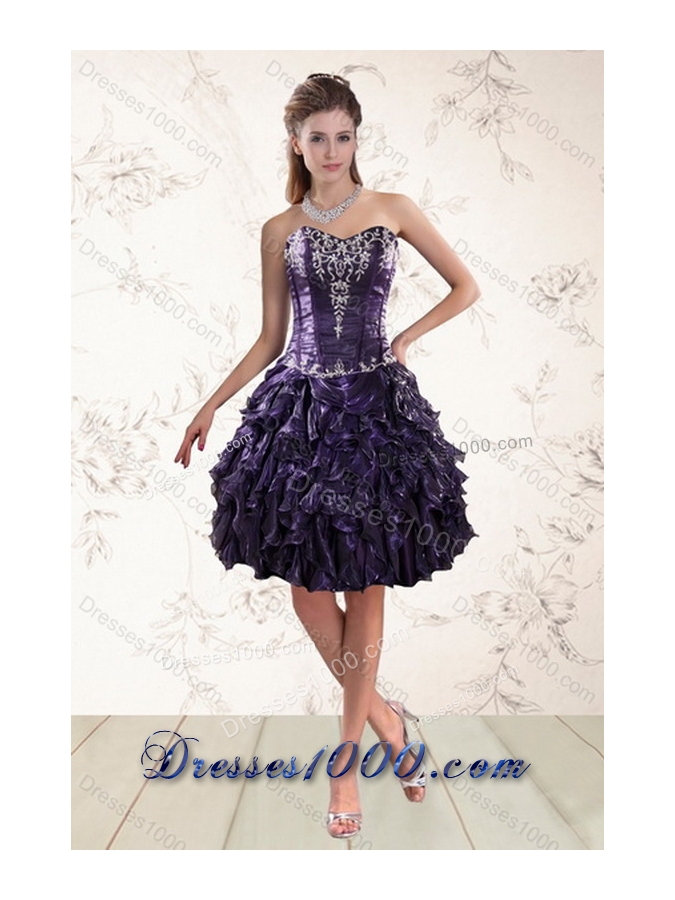 Luxurious Sweetheart Ball Gown Purple Quince Dresses with Embroidery