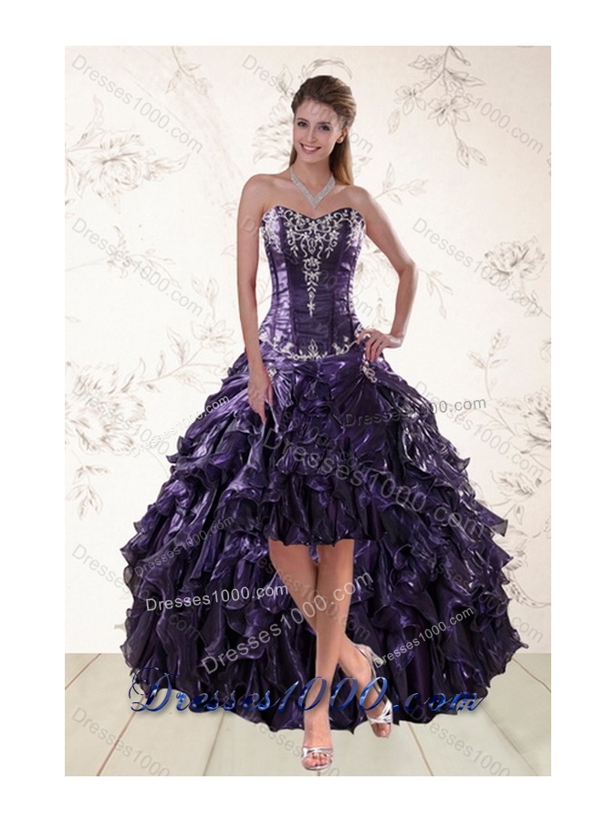 Luxurious Sweetheart Ball Gown Purple Quince Dresses with Embroidery