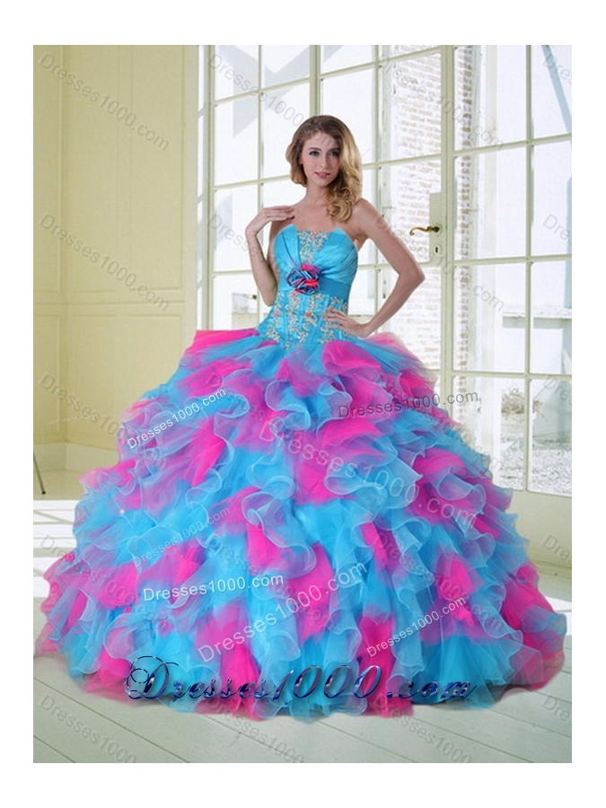 Strapless Detachable Quinceanera Dress with Appliques and Ruffles
