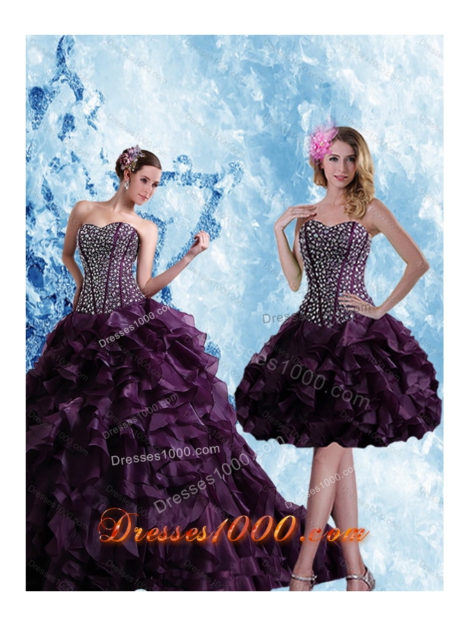 Sweetheart Burgundy Quinceanera Dress with Ruffles and Beading