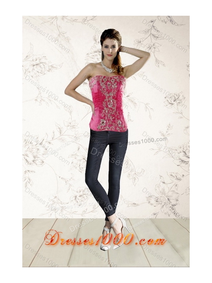 The Most Popular 2015 Hot Pink Quince Dresses with Ruffles and Appliques