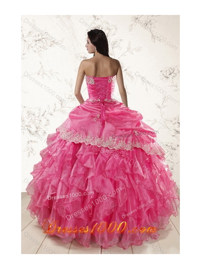 The Most Popular 2015 Hot Pink Quince Dresses with Ruffles and Appliques