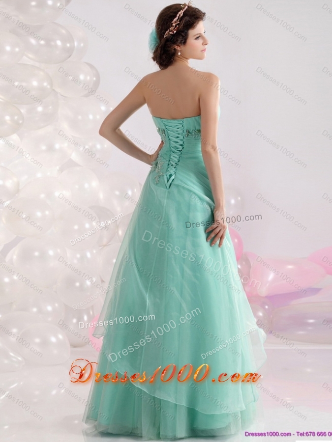 Appple Green Sweetheart Prom Dresses with Ruching and Beading
