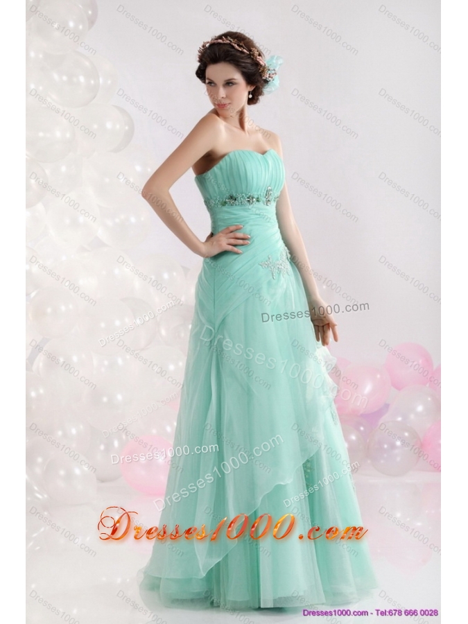 Appple Green Sweetheart Prom Dresses with Ruching and Beading