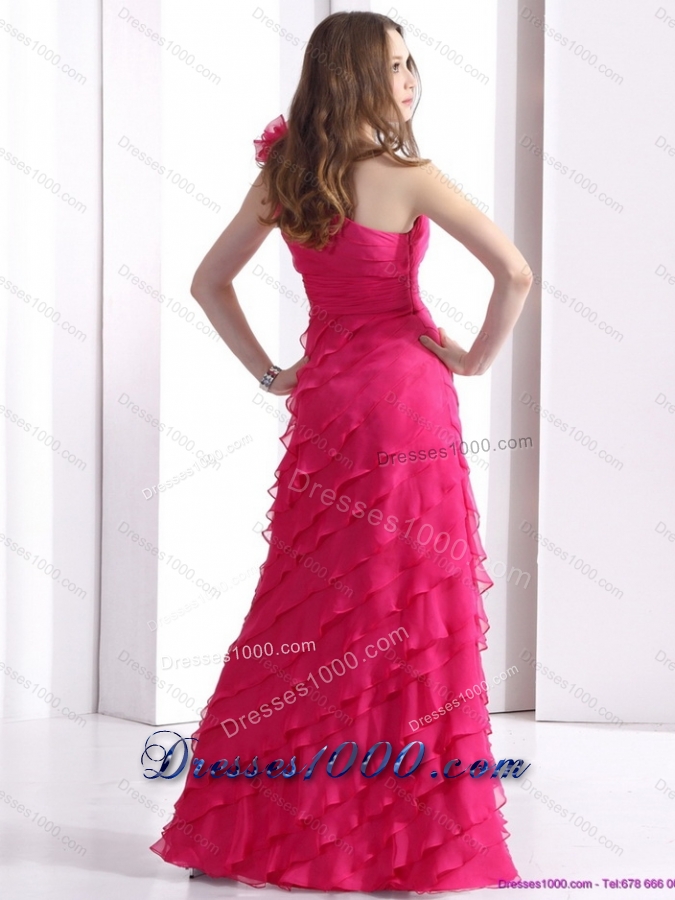 One Shoulder Prom Dresses with Ruffled Layers and Hand Made Flower